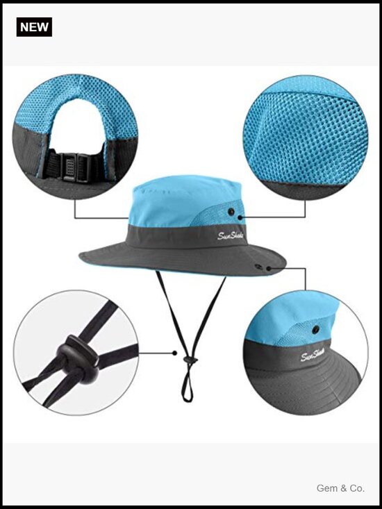 UPF 50 Wide Brim Bucket Sun Hat Ponytail Hat Foldable Pack main image 7